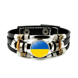 Ukraine Flag Bracelet Snap Button Glass Punk Wrap Braided Leather
