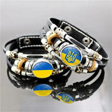 Ukraine Flag Bracelet Snap Button Glass Punk Wrap Braided Leather