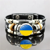 Ukraine Flag Bracelet Snap Button Glass Punk Wrap Braided Leather