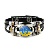 Ukraine Flag Bracelet Snap Button Glass Punk Wrap Braided Leather