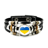 Ukraine Flag Bracelet Snap Button Glass Punk Wrap Braided Leather