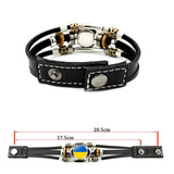 Ukraine Flag Bracelet Snap Button Glass Punk Wrap Braided Leather