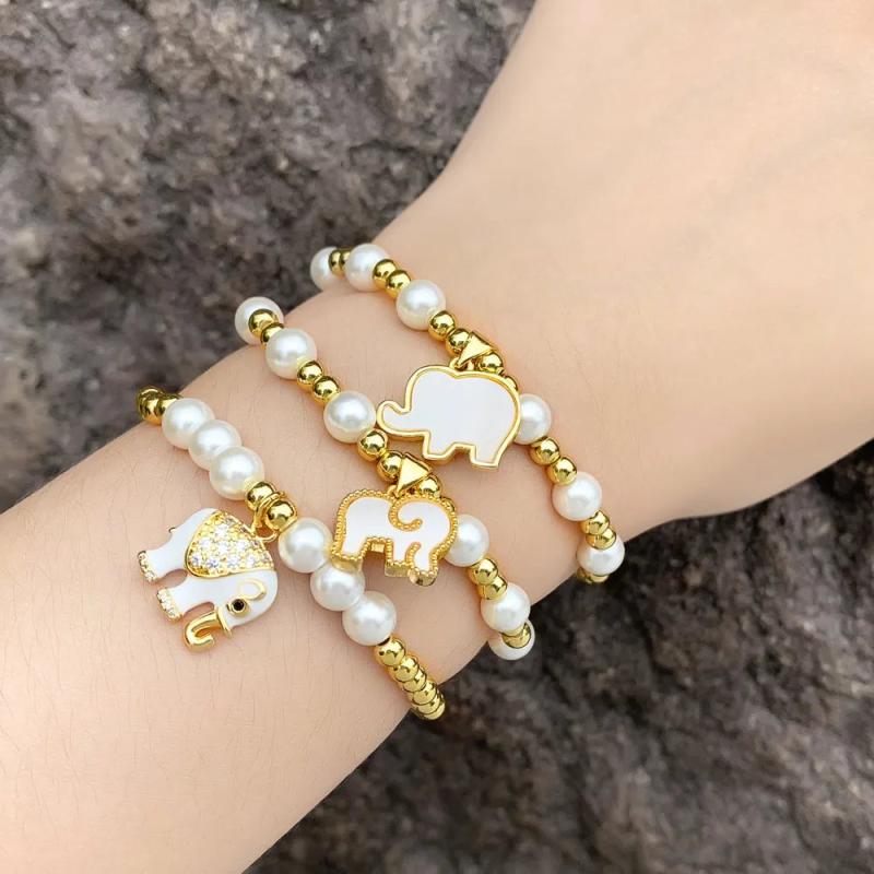 Copper Plated Shell Elephant Bracelet Beads Elastic Faith Animal Jewelry