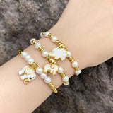 Copper Plated Shell Elephant Bracelet Beads Elastic Faith Animal Jewelry
