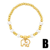 Copper Plated Shell Elephant Bracelet Beads Elastic Faith Animal Jewelry