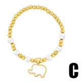 Copper Plated Shell Elephant Bracelet Beads Elastic Faith Animal Jewelry