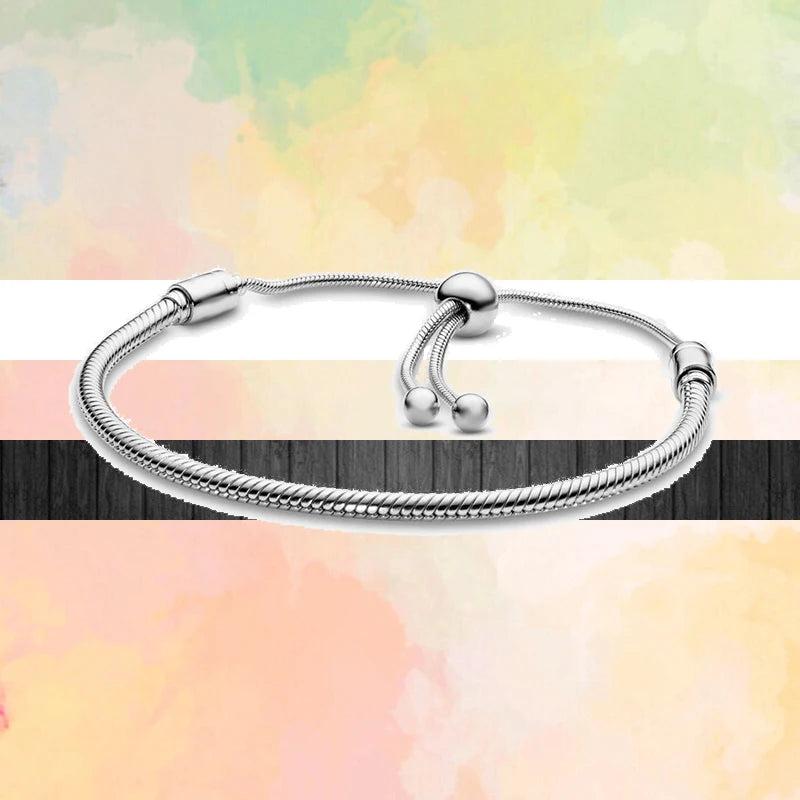 Silver Snake Chain Slider Bracelet for Charms Beads DIY Jewelry