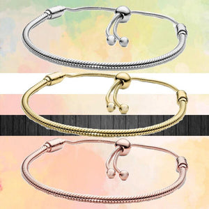 Silver Snake Chain Slider Bracelet for Charms Beads DIY Jewelry