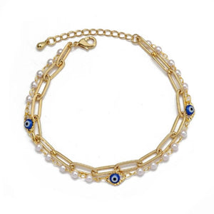 Evil Eye Adjustable Stone Beads 2 Layer Bracelet for Women