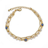 Evil Eye Adjustable Stone Beads 2 Layer Bracelet for Women