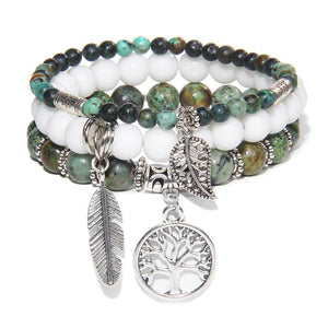 Vintage Beads Bracelet Set for Women Men Tree Of Life Pendent Bangle