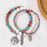 Vintage Beads Bracelet Set for Women Men Tree Of Life Pendent Bangle