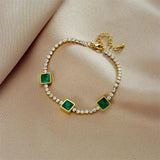 LAMENGLY Green Stone Zircon Chain Bracelet for Women