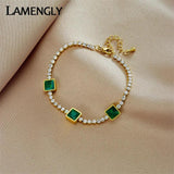 LAMENGLY Green Stone Zircon Chain Bracelet for Women