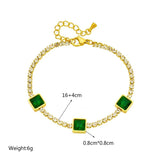 LAMENGLY Green Stone Zircon Chain Bracelet for Women