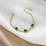 LAMENGLY Green Stone Zircon Chain Bracelet for Women