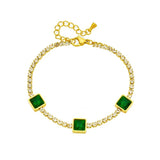 LAMENGLY Green Stone Zircon Chain Bracelet for Women