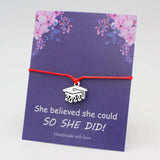 Graduate Graduation Charm Bracelet College Cap Adjustable Rope Gift