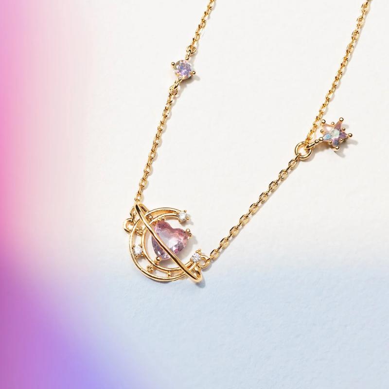 Love Moon Bracelet Copper Plated Pink Heart Zircon Gift