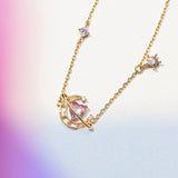 Love Moon Bracelet Copper Plated Pink Heart Zircon Gift