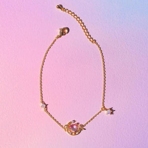 Love Moon Bracelet Copper Plated Pink Heart Zircon Gift
