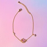 Love Moon Bracelet Copper Plated Pink Heart Zircon Gift