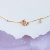 Love Moon Bracelet Copper Plated Pink Heart Zircon Gift