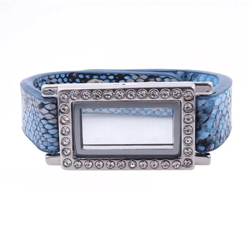 30mm Round Glass Memory Locket Leather Watch Bracelet Gift