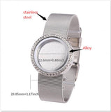30mm Round Glass Memory Locket Leather Watch Bracelet Gift