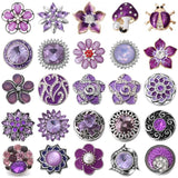 6pcs Purple Rhinestone Flower Snap Buttons for 18mm Snap Bracelets DIY Jewelry