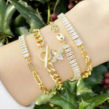 Cuban Link Chain Crystal Bracelet Coffee Beans Tennis