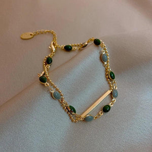 Dark Green Beads Double-Layer Bracelet for Women