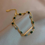 Dark Green Beads Double-Layer Bracelet for Women