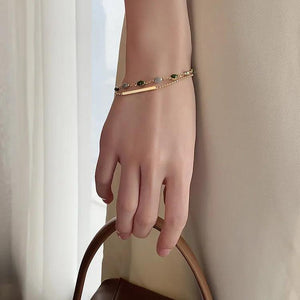 Dark Green Beads Double-Layer Bracelet for Women