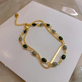 Dark Green Beads Double-Layer Bracelet for Women