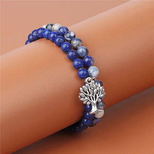 6mm Beaded Bracelet Natural Sodalite Lapis Lazuli Gems Tree of Life Charm
