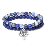 6mm Beaded Bracelet Natural Sodalite Lapis Lazuli Gems Tree of Life Charm