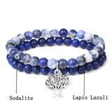 6mm Beaded Bracelet Natural Sodalite Lapis Lazuli Gems Tree of Life Charm