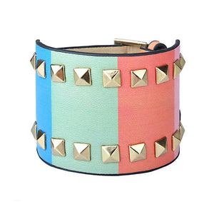Kirykle Colorful Wide Leather Bracelet Punk Rock Party Jewelry
