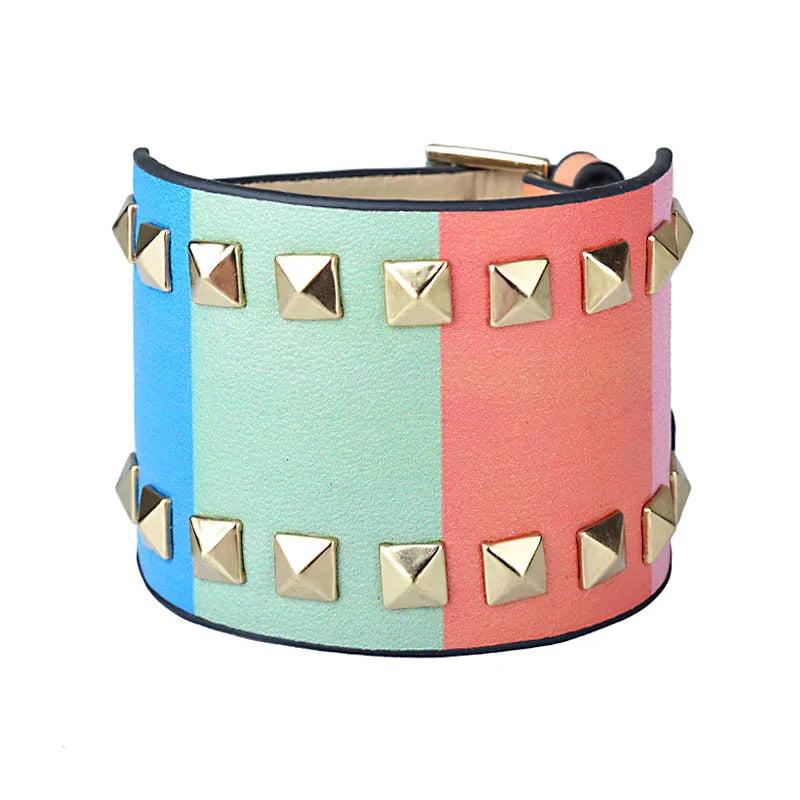 Kirykle Colorful Wide Leather Bracelet Punk Rock Party Jewelry