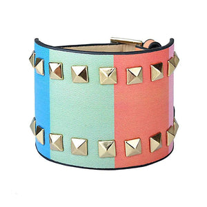 Kirykle Colorful Wide Leather Bracelet Punk Rock Party Jewelry
