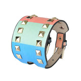 Kirykle Colorful Wide Leather Bracelet Punk Rock Party Jewelry