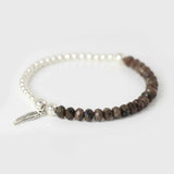 Silver Angel Wings Charm Bracelet Natural Stone Beaded Jewelry Gift