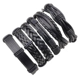 6PCs/Set Leather Bracelet Multilayer Punk Skull Star Charm Wrap Hand Bracelets