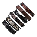 6PCs/Set Leather Bracelet Multilayer Punk Skull Star Charm Wrap Hand Bracelets