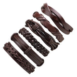 6PCs/Set Leather Bracelet Multilayer Punk Skull Star Charm Wrap Hand Bracelets