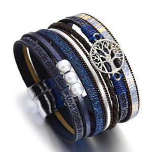 Bohemia Leopard Print Leather Bracelet Women Tree of Life Wrap