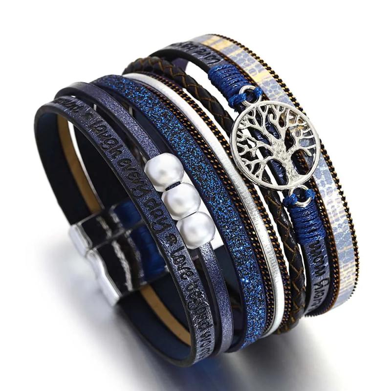 Bohemia Leopard Print Leather Bracelet Women Tree of Life Wrap