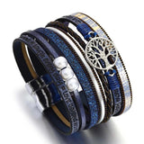 Bohemia Leopard Print Leather Bracelet Women Tree of Life Wrap