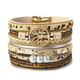 Bohemia Leopard Print Leather Bracelet Women Tree of Life Wrap